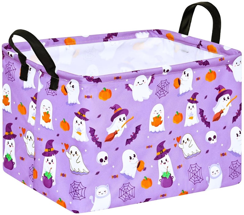 FUULOXE Halloween Empty Storage Basket with Handles Open Gifts&Candy Spooky Basket stuffers for Kids Baby Collapsible Women Organizer Bins Toys Boxes for Shelves Home Office - Image 1